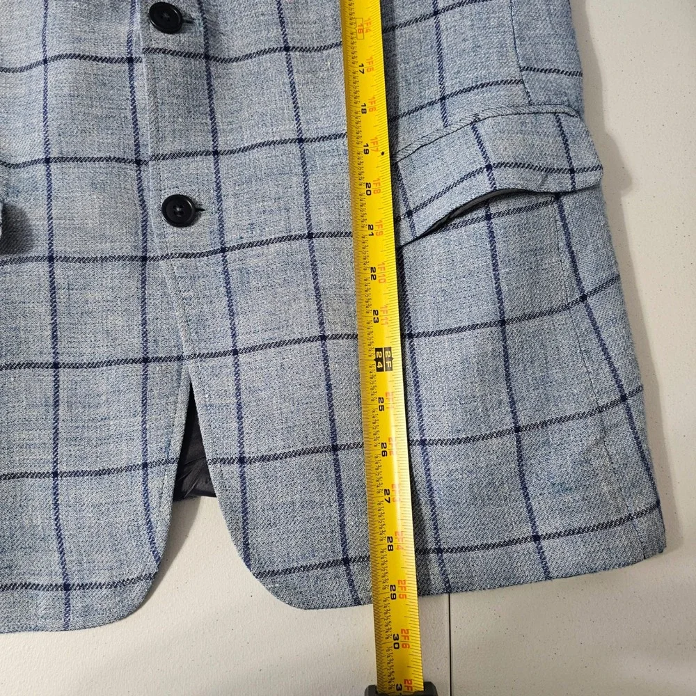 UNTUCKit Bierzo Blazer 42R Blue Windowpane Linen Wool Lanificio F.G Italy Luxury